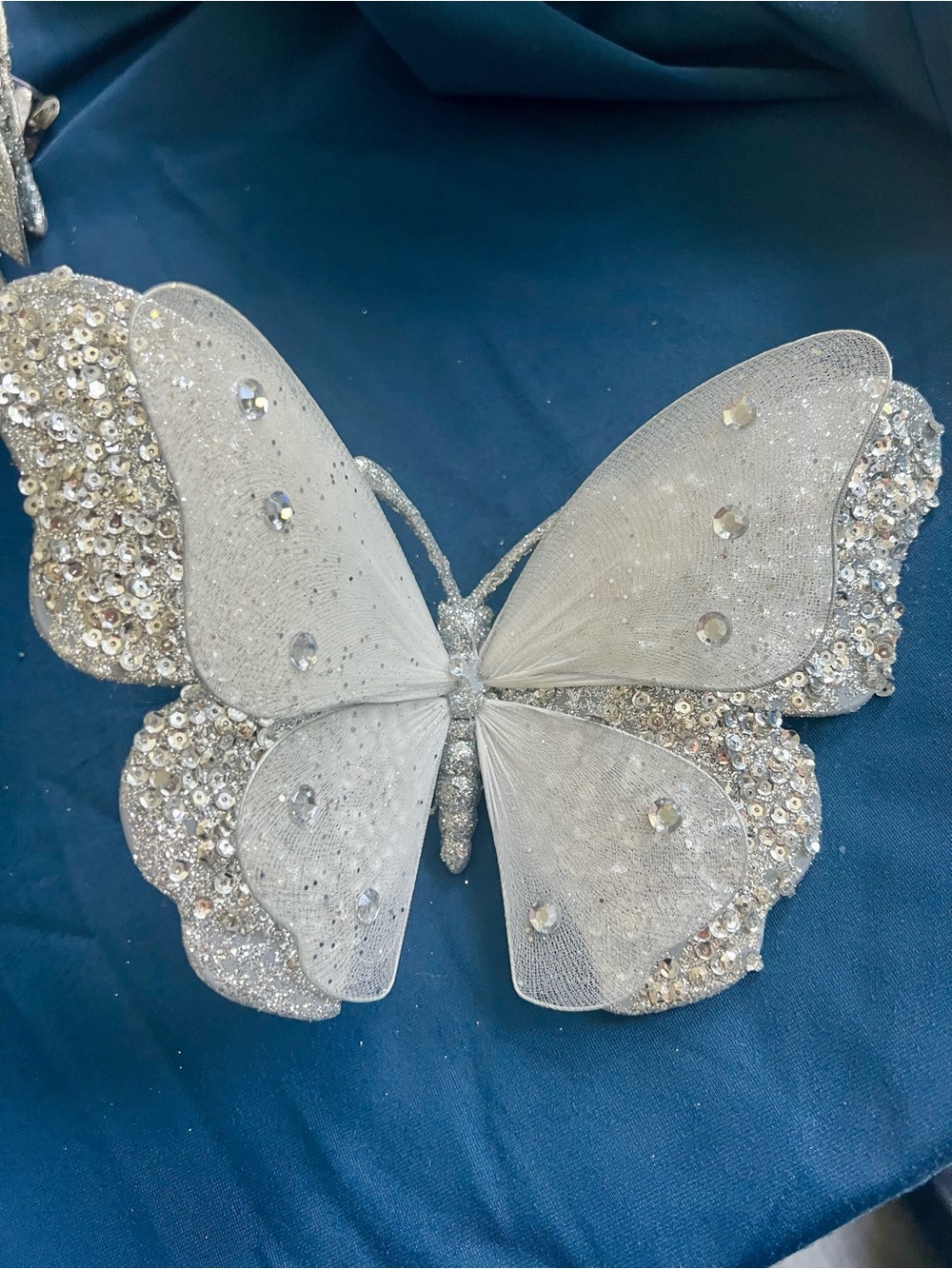 Silver Sequined Butterfly Ornament set 5 - Picture 3 of 5